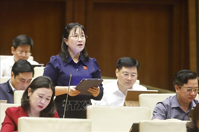 Đại biểu Quốc hội tỉnh Tây Ninh Nguyễn Hoàng Uyên phát biểu. Ảnh: Doãn Tấn - TTXVN