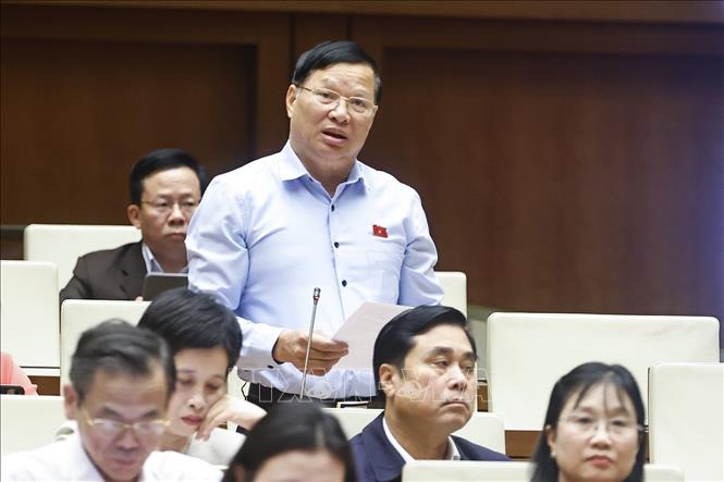 Đại biểu Quốc hội tỉnh Phú Thọ Trần Văn Tiến phát biểu. Ảnh: Doãn Tấn - TTXVN