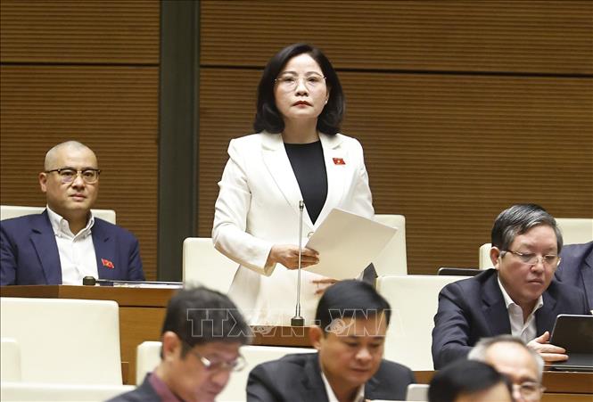 Đại biểu Quốc hội tỉnh Đắk Lắk Nguyễn Thị Thu Nguyệt phát biểu. Ảnh: Doãn Tấn - TTXVN