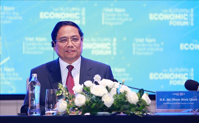 Thủ tướng Phạm Minh Chính tiếp các doanh nghiệp quốc tế về lĩnh vực tài chính. Ảnh: Dương Giang-TTXVN