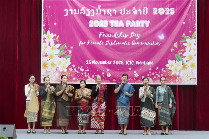 Tiết mục văn nghệ của đoàn Bộ Ngoại giao Lào tại sự kiện. Ảnh: Xuân Tú - PV TTXVN tại Lào