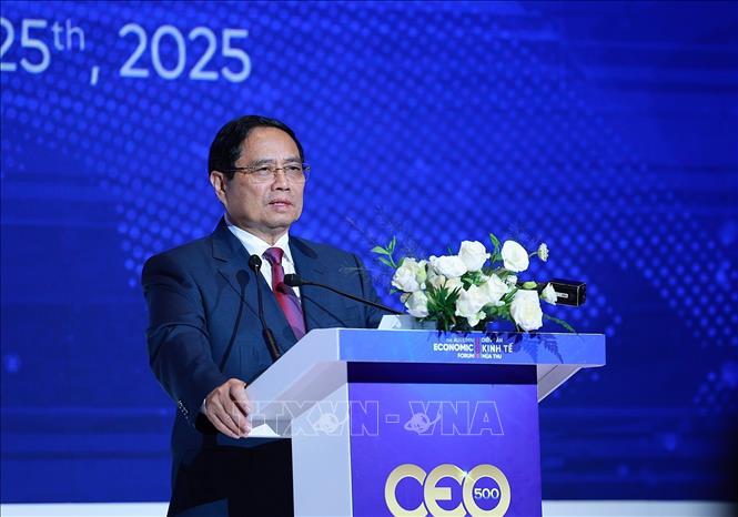 Thủ tướng Phạm Minh Chính phát biểu tại Chương trình CEO500- TEA CONNECT. Ảnh: Dương Giang - TTXVN 

