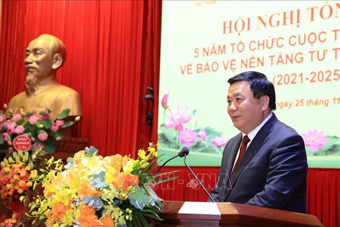 GS.TS Nguyễn Xuân Thắng, Uỷ viên Bộ Chính trị, Giám đốc Học viện Chính trị Quốc gia Hồ Chí Minh, Trưởng Ban Chỉ đạo cuộc thi phát biểu. Ảnh: Tuấn Anh - TTXVN