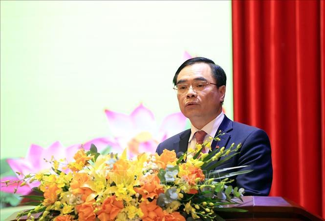 PGS. TS Dương Trung Ý, Phó Giám đốc Học viện Chính trị Quốc gia Hồ Chí Minh, Trưởng Ban Tổ chức cuộc thi báo cáo tóm tắt kết quả công tác tổ chức. Ảnh: Tuấn Anh - TTXVN