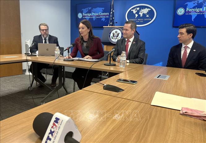 Quang cảnh buổi gặp gỡ báo chí nước ngoài tại New York của Bộ Nông nghiệp Mỹ. Ảnh: Lê Hoàng - Phóng viên TTXVN tại Mỹ