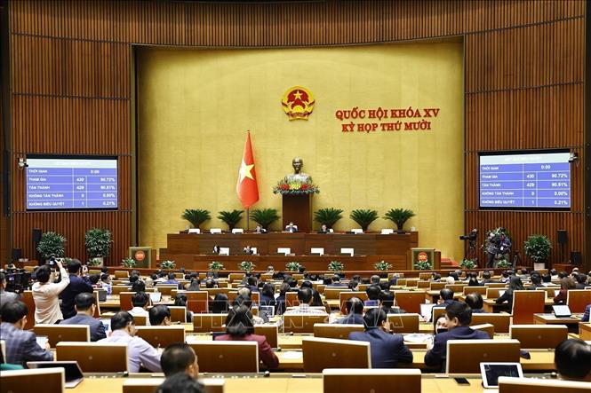 Quốc hội biểu quyết thông qua Luật Chuyển giao người đang chấp hành án phạt tù. Ảnh: Doãn Tấn - TTXVN