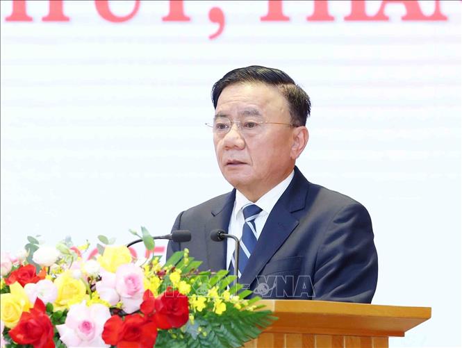 Đồng chí Trần Cẩm Tú, Uỷ viên Bộ Chính trị, Thường trực Ban Bí thư phát biểu chỉ đạo hội nghị. Ảnh: Phương Hoa – TTXVN