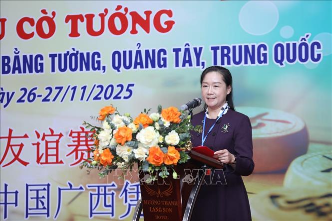 Bà Mạc Phàm Cương, Phó Cục trưởng Cục Văn hóa, Du lịch, Thể thao, Phát thanh và Truyền hình thành phố Bằng Tường phát biểu tại sự kiện. Ảnh: Anh Tuấn – TTXVN