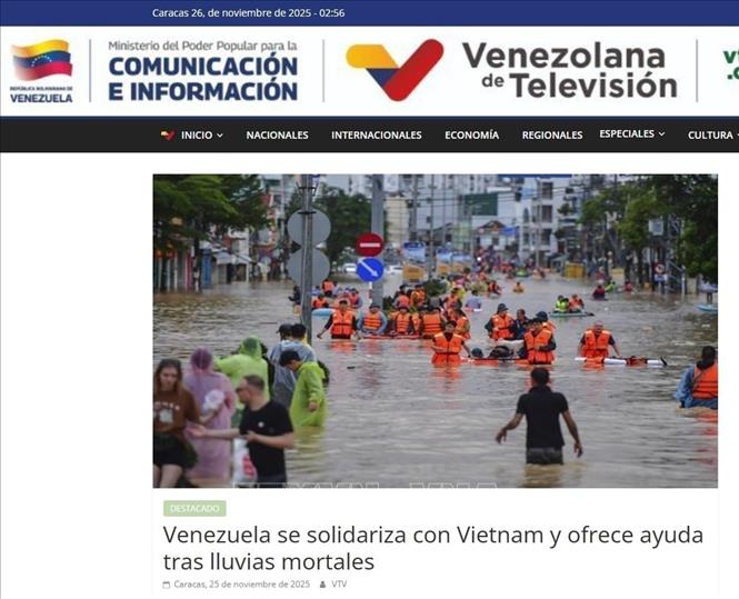 Thông điệp trên cổng thông tin của Đài truyền hình quốc gia Venezuela. Ảnh: TTXVN phát