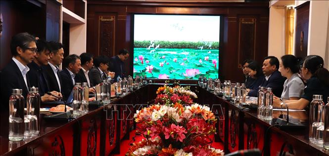 Quang cảnh buổi làm việc của UBND tỉnh Tây Ninh với đoàn công tác của Tổ chức Phát triển Năng lượng mới và Công nghệ Công nghiệp Nhật Bản (NEDO). Ảnh: Thanh Bình -TTXVN