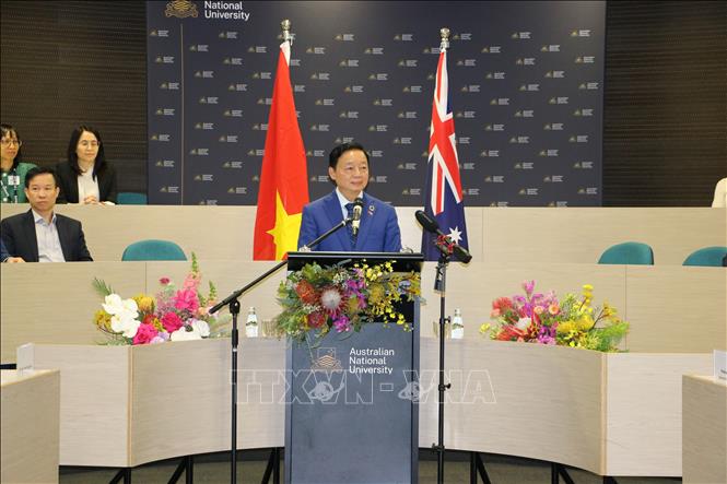 Phó Thủ tướng Trần Hồng Hà phát biểu tại Lễ khai trương Trung tâm Nghiên cứu Chính sách Việt Nam. Ảnh: Thanh Tú – PV TTXVN tại Australia