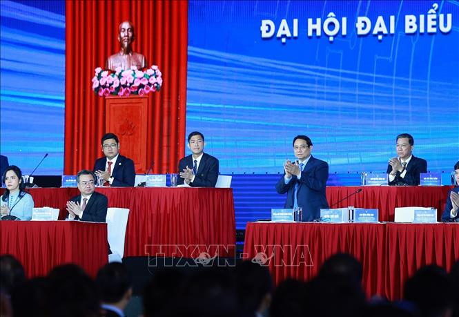 Thủ tướng Phạm Minh Chính dự Đại hội đại biểu toàn quốc Hội Doanh nhân trẻ Việt Nam lần thứ VIII. Ảnh: Dương Giang-TTXVN 
