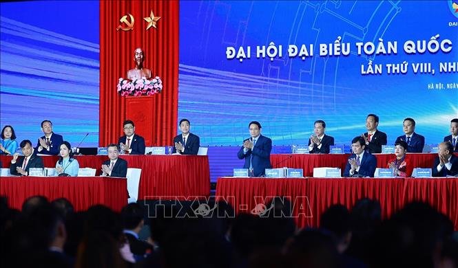Thủ tướng Phạm Minh Chính dự Đại hội đại biểu toàn quốc Hội Doanh nhân trẻ Việt Nam lần thứ VIII. Ảnh: Dương Giang-TTXVN 
