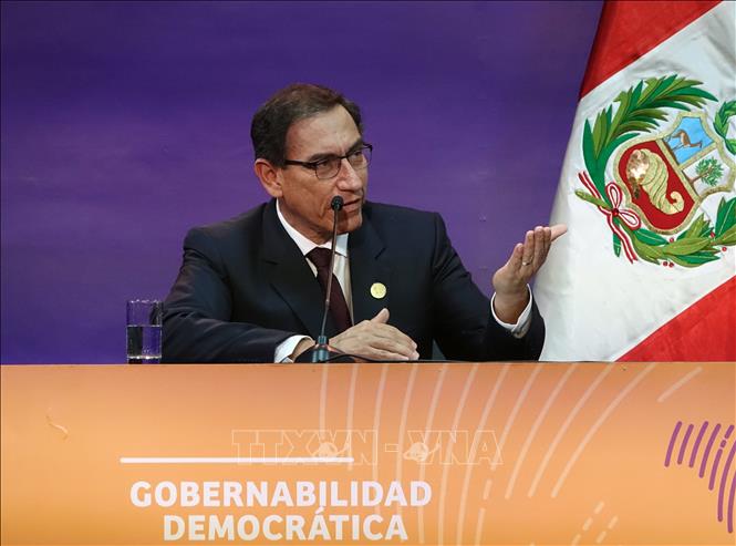 (Tư liệu) Ông Martin Vizcarra, khi còn là Tổng thống Peru, phát biểu tại một hội nghị ở Lima ngày 14/4/2018. Ảnh: THX/TTXVN
