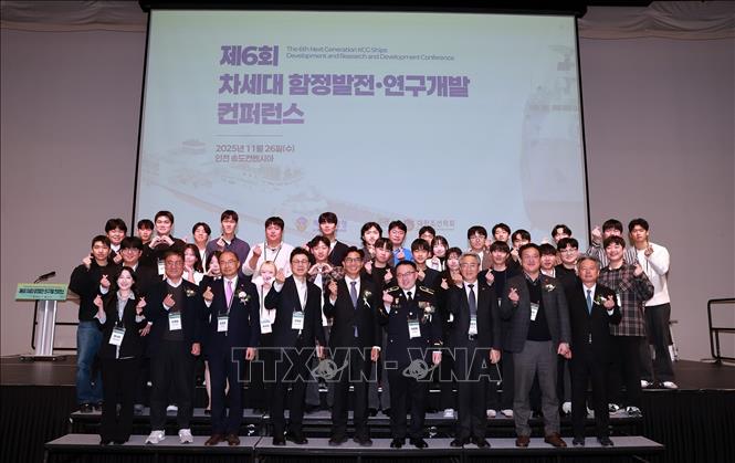 Các đại biểu tham dự Hội nghị Nghiên cứu và Phát triển công nghệ tàu biển thế hệ mới lần thứ 6 tại Trung tâm Hội nghị Songdo Convensia ở quận Yeonsu, thành phố Incheon. Ảnh: Đức Thắng - PV TTXVN tại Hàn Quốc