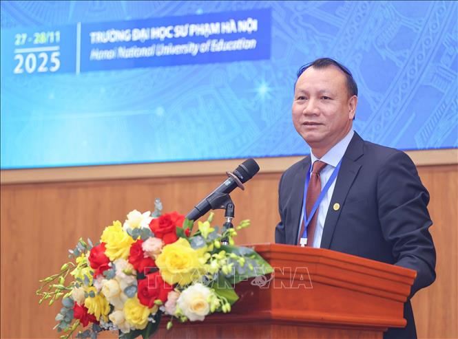 PGS.TS Nguyễn Đức Sơn, Hiệu trưởng Trường Đại học Sư phạm Hà Nội phát biểu. Ảnh: Thanh Tùng - TTXVN  