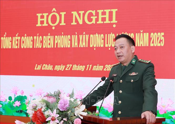 Thượng tá Trương Minh Đức, Chỉ huy trưởng Ban chỉ huy BĐBP tỉnh Lai Châu, phát biểu khai mạc. Ảnh: Quý Trung – TTXVN