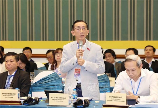 PGS.TS Trần Hoàng Ngân, Đại biểu Quốc hội Thành phố Hồ Chí Minh trình bày tham luận tại hội thảo. Ảnh: Phương Hoa – TTXVN