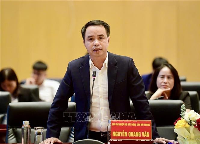 Chủ tịch Hiệp hội Bất động sản Hải Phòng Nguyễn Quang Văn phát biểu. Ảnh: Minh Huệ-TTXVN