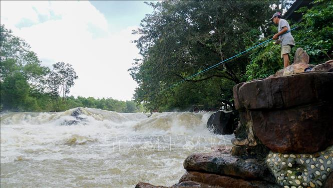 Người dân đánh bắt cá trong thời gian hồ xả lũ, bất chấp khuyến cáo của đơn vị quản lý hồ và địa phương. Ảnh: Giang Phương - TTXVN