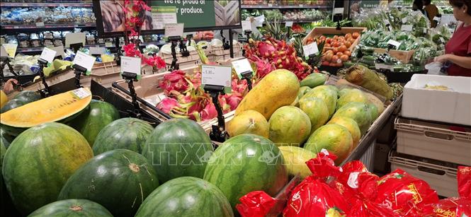 Một quầy bán các loại trái cây địa phương trong siêu thị ở Malaysia. Ảnh: Bùi Hoàn-PV TTXVN tại Malaysia