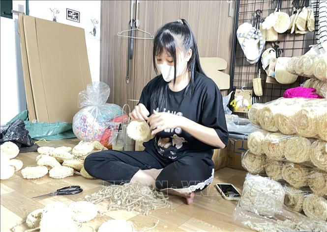 The “Loofah Village” consumes natural materials from 20 loofah growing households and creates jobs for a number of local workers. VNA Photo: Hồng Nhung