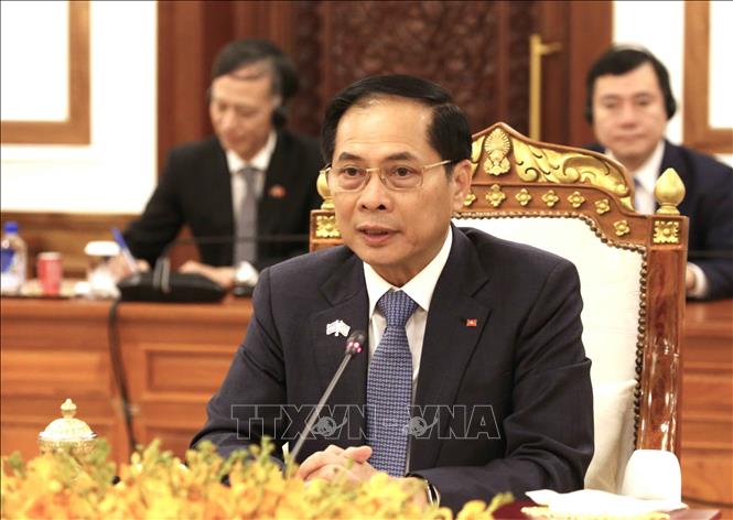 Phó Thủ tướng Chính phủ Bùi Thanh Sơn phát biểu tại cuộc hội kiến. Ảnh: Huỳnh Thảo - PV TTXVN tại Campuchia 