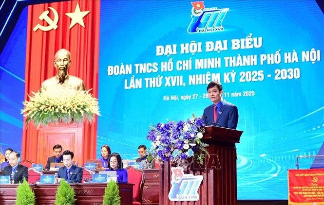 Bí thư thứ nhất Trung ương Đoàn Bùi Quang Huy phát biểu chỉ đạo. Ảnh: Minh Đức – TTXVN