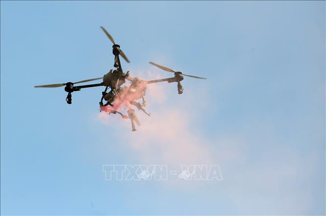Tình huống diễn tập máy bay không người lái (UAV). Ảnh: Duy Khương – TTXVN