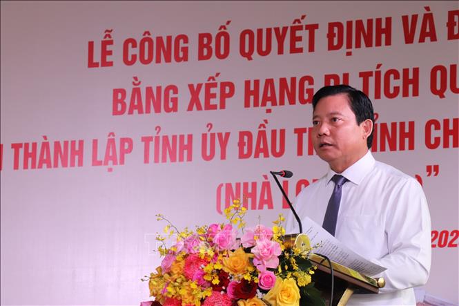Ông Phạm Tấn Hòa, Phó Chủ tịch UBND tỉnh Tây Ninh, phát biểu tại Lễ đón nhận Bằng xếp hạng Di tích quốc gia. Ảnh: Thanh Bình -TTXVN