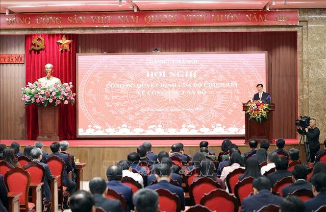  Đồng chí Nguyễn Duy Ngọc, Ủy viên Bộ Chính trị, Bí thư Thành ủy Hà Nội phát biểu. Ảnh: An Đăng - TTXVN