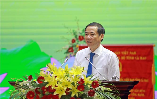 Phó Bí thư Đảng ủy Mặt trận Tổ quốc, các đoàn thể Trung ương Nguyễn Thái Học phát biểu chỉ đạo tại Đại hội. Ảnh: Huỳnh Anh - TTXVN