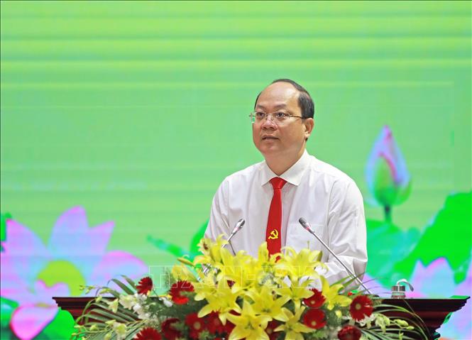 Bí thư Tỉnh ủy Cà Mau Nguyễn Hồ Hải phát biểu tại Đại hội. Ảnh: Huỳnh Anh - TTXVN