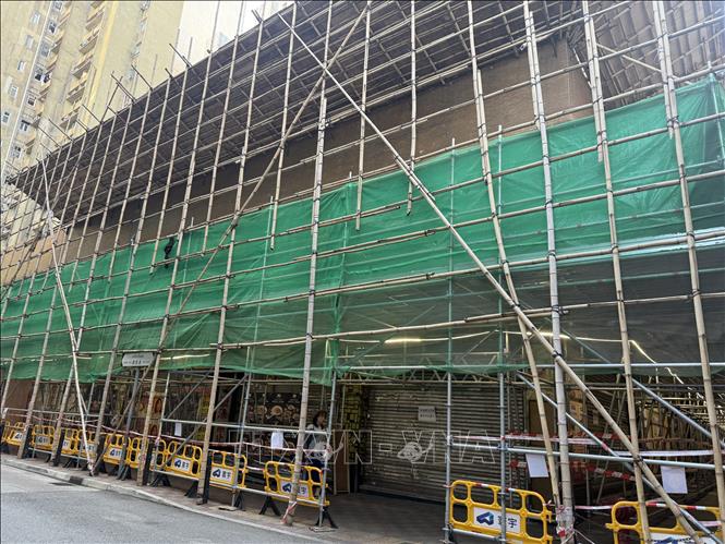 Giàn giáo tre rất phổ biến ở Hong Kong. Ảnh: Mạc Luyện - PV TTXVN tại Hong Kong, Trung Quốc