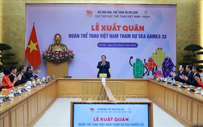 Thủ tướng Phạm Minh Chính dự Lễ xuất quân Đoàn thể thao Việt Nam tham dự SEA Games 33. Ảnh: Dương Giang-TTXVN