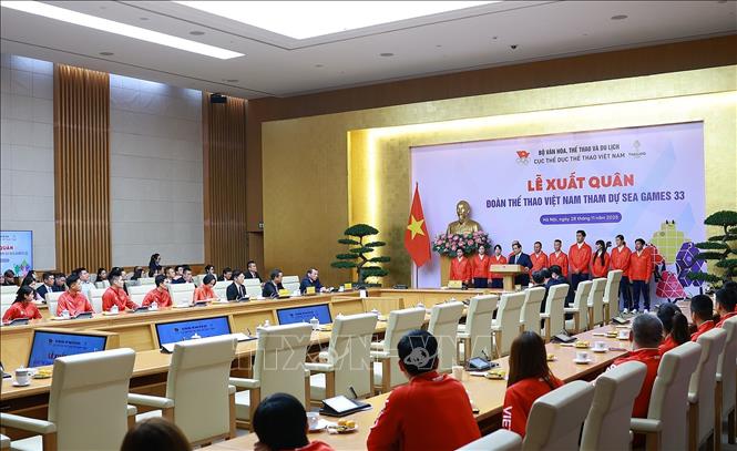 Lễ xuất quân Đoàn thể thao Việt Nam tham dự SEA Games 33. Ảnh: Dương Giang-TTXVN