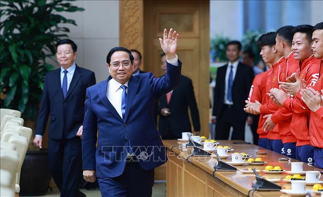 Thủ tướng Phạm Minh Chính dự Lễ xuất quân Đoàn thể thao Việt Nam tham dự SEA Games 33. Ảnh: Dương Giang-TTXVN
