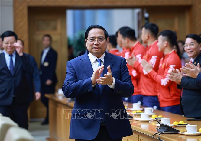Thủ tướng Phạm Minh Chính dự Lễ xuất quân Đoàn thể thao Việt Nam tham dự SEA Games 33. Ảnh: Dương Giang-TTXVN
