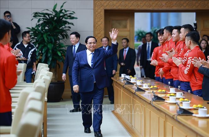 Thủ tướng Phạm Minh Chính dự Lễ xuất quân Đoàn thể thao Việt Nam tham dự SEA Games 33. Ảnh: Dương Giang-TTXVN
