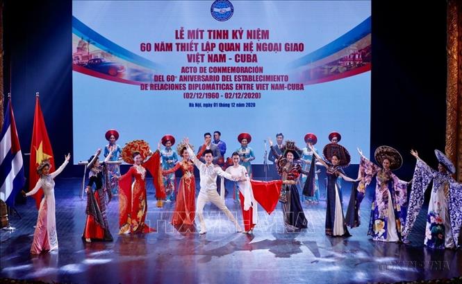 Mít tinh kỷ niệm 60 năm Ngày thiết lập quan hệ ngoại giao Việt Nam- Cuba (02/12/1960-02/12/2020) dược tổ chức tại Hà Nội. Ảnh: Dương Giang - TTXVN