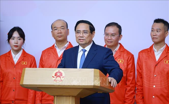 Thủ tướng Phạm Minh Chính động viên, giao nhiệm vụ cho Đoàn thể thao Việt Nam tham dự SEA Games 33. Ảnh: Dương Giang-TTXVN
