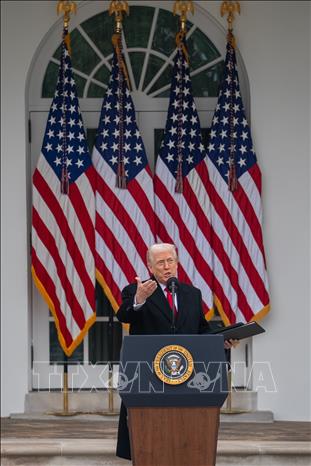 Tổng thống Mỹ Donald Trump phát biểu tại Lễ Tạ ơn ở Nhà Trắng, ngày 25/11/2025. Ảnh: THX/TTXVN