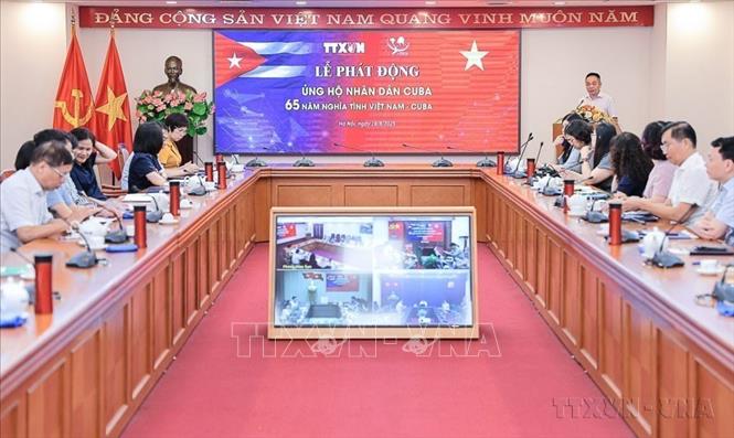 Thông tấn xã Việt Nam tổ chức Lễ phát động ủng hộ nhân dân Cuba “65 nghĩa tình Việt Nam - Cuba” trong toàn ngành (Hà Nội, 18/8/2025). Ảnh: Lê Đông - TTXVN