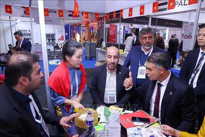 Các tổ chức quốc tế xúc tiến thương mại với hợp tác xã, doanh nghiệp Việt Nam tại triển lãm Halal Expo 2025. Ảnh: Văn Điệp - TTXVN