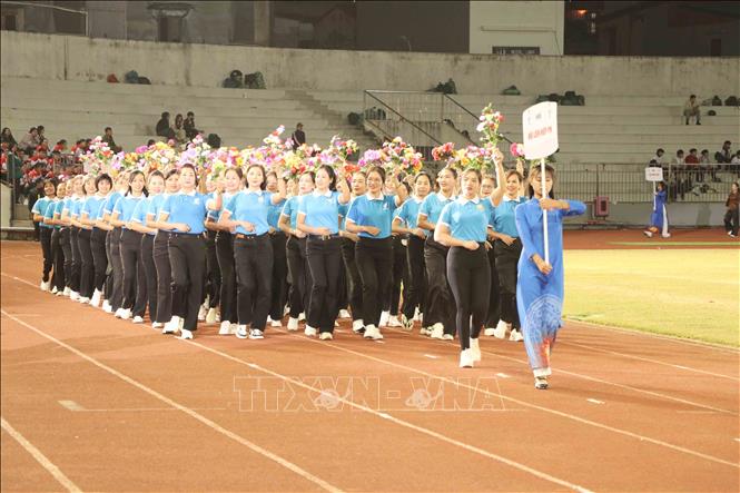 Diễu hành tại lễ khai mạc Đại hội Thể dục thể thao thành phố lần thứ X. Ảnh: Hoàng Ngọc - TTXVN 