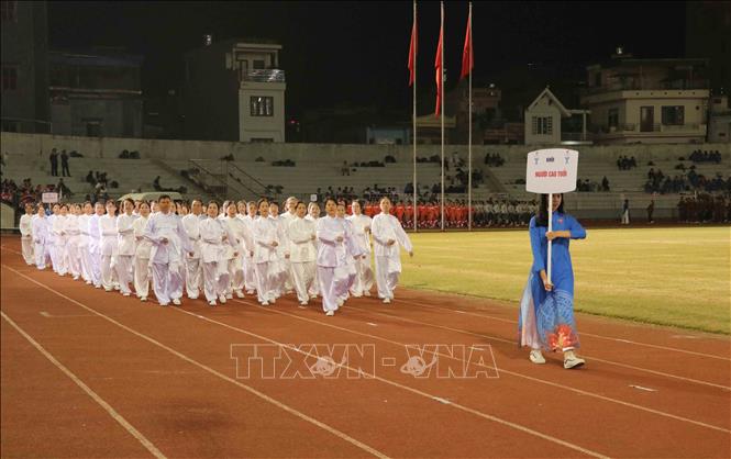Diễu hành tại lễ khai mạc Đại hội Thể dục thể thao thành phố lần thứ X. Ảnh: Hoàng Ngọc - TTXVN 