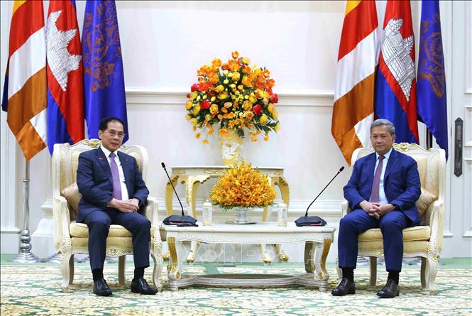 Deputy Prime Minister Bui Thanh Son meets with Prime Minister of Cambodia Samdech Thipadei Hun Manet. VNA Photo: Huỳnh Thảo
