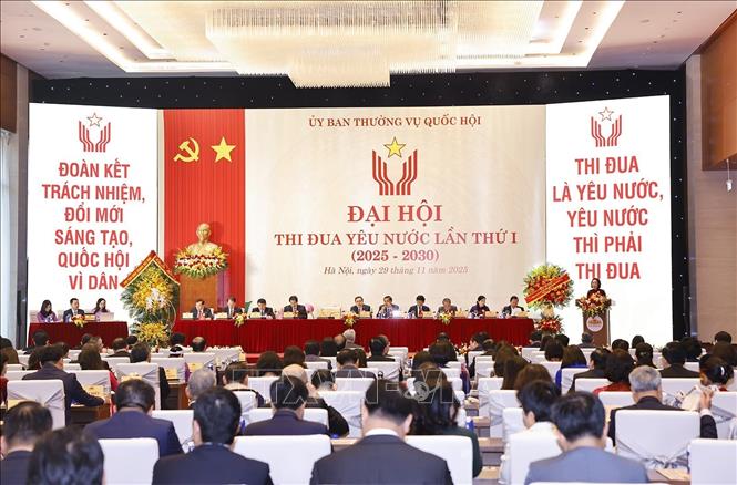 Phó Chủ tịch Quốc hội Nguyễn Thị Thanh, Chủ tịch Hội đồng Thi đua - Khen thưởng của Ủy ban Thường vụ Quốc hội phát biểu khai mạc Đại hội. Ảnh: Doãn Tấn - TTXVN