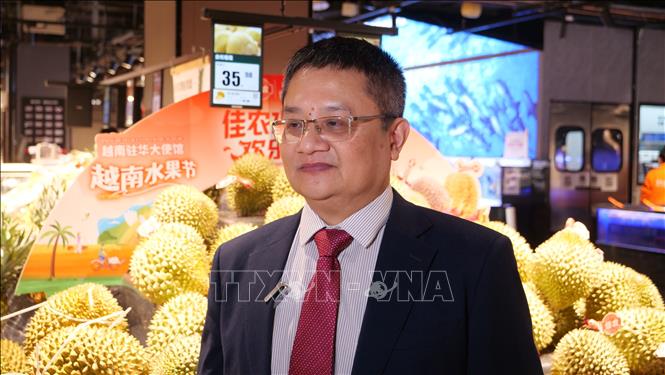Cục trưởng Cục Chất lượng, Chế biến và Phát triển thị trường, Bộ Nông nghiệp và Phát triển nông thôn Ngô Hồng Phong cho biết, sự kiện này mang lại cơ hội để chúng ta giới thiệu các sản phẩm trái cây chất lượng, có giá trị của Việt Nam đến người tiêu dùng Trung Quốc. Ảnh: Quang Hưng - Phóng viên TTXVN tại Trung Quốc.