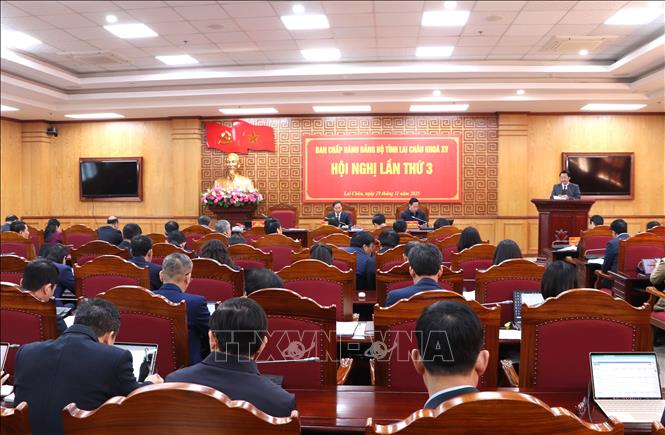 Quang cảnh Hội nghị lần thứ 3 Ban Chấp hành Đảng bộ tỉnh Lai Châu khóa XV. Ảnh: Việt Dũng - TTXVN